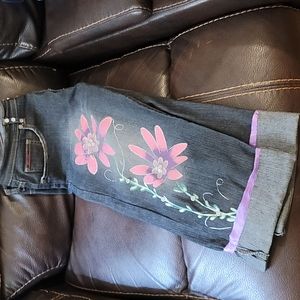 Rosy Love's Floral/Glitter/Crystal Embellished Capri's w/Conv. Satin Cuffs